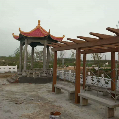 承接水泥仿木景觀花架長廊,古建工程水泥仿古亭子,休息坐凳